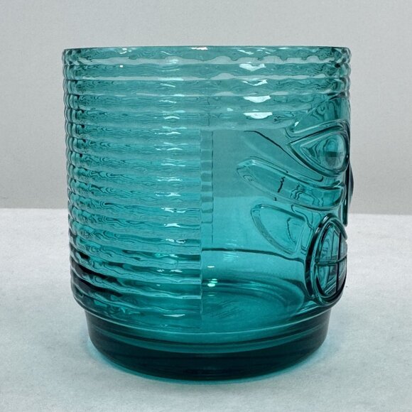 Set Of 4 Tiki Face Teal Blue Plastic Tumblers Ribbed Dishwasher Safe 16 oz - Picture 8 of 10